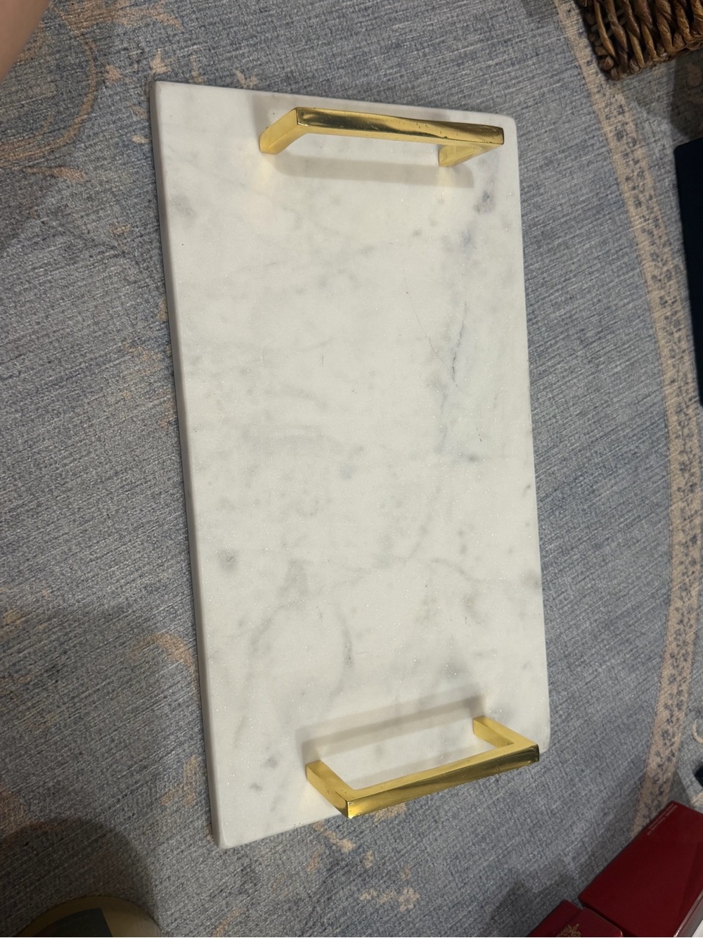 White Marble Serving Tray with Gold Handles